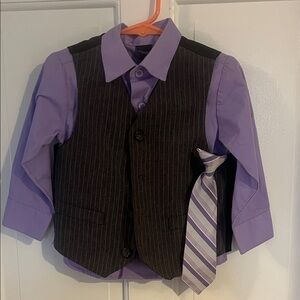 Toddler Boys Lilac dress shirt, pinstripe vest and matching tie